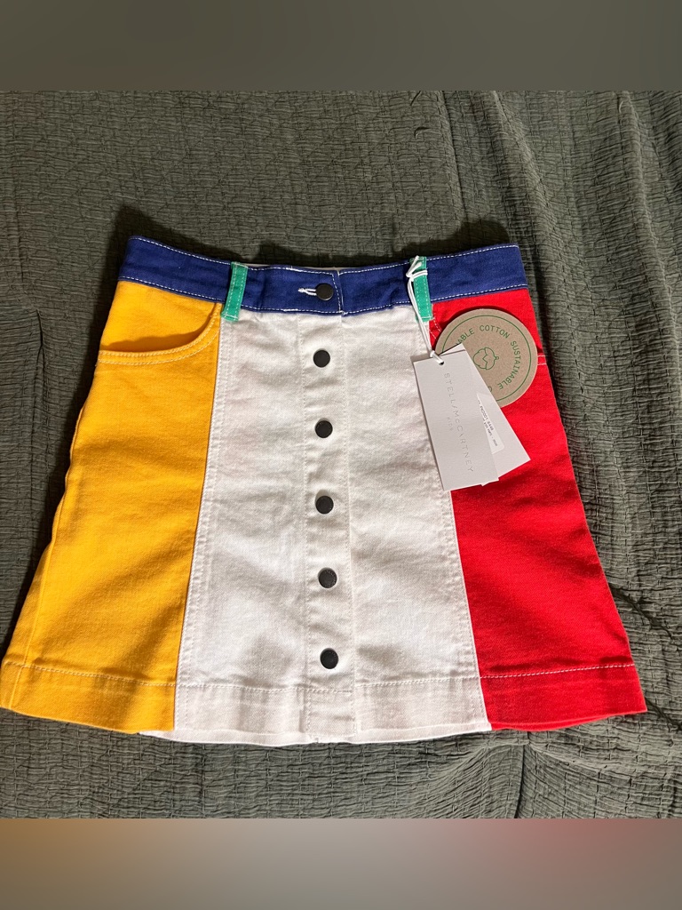 Stella Mccartney Colorblock Cotton Skirt In Yellow, White, Red, Blue, Green